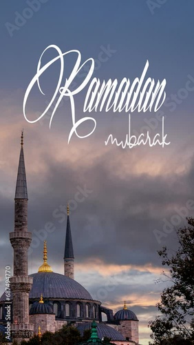 Ramazan Mubarak or Ramazan Kareem. Istanbul's New Mosque. Ramadan mubarak text . photo