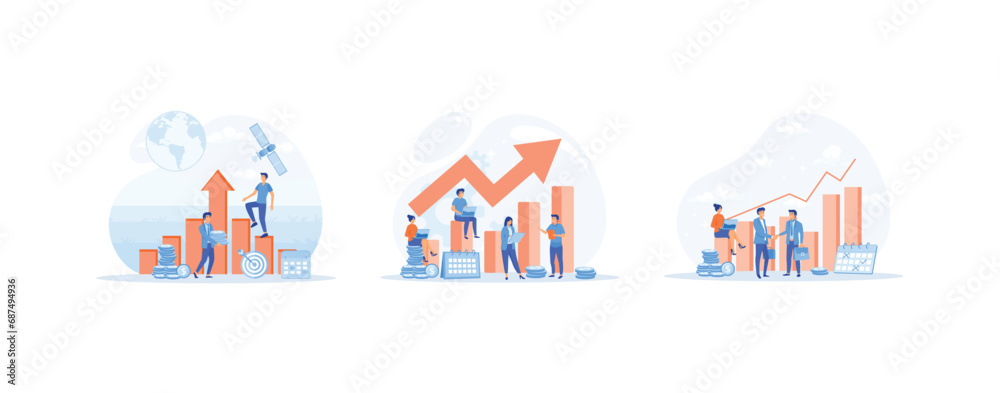 Business growth Concept, partnership, team work, tart up collaboration, target business.  Business growth set flat vector modern illustration   
