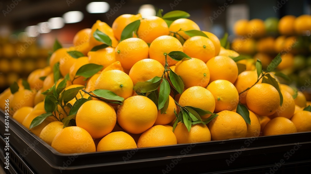 Fresh orange fruits displayed in a supermarket