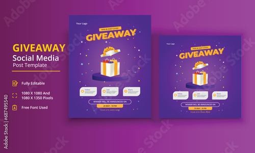 Giveaway Social Media Template, Giveaway Poster, Raffle social media Design, Giveaway Template Design, Giveaway Invitation, Banner