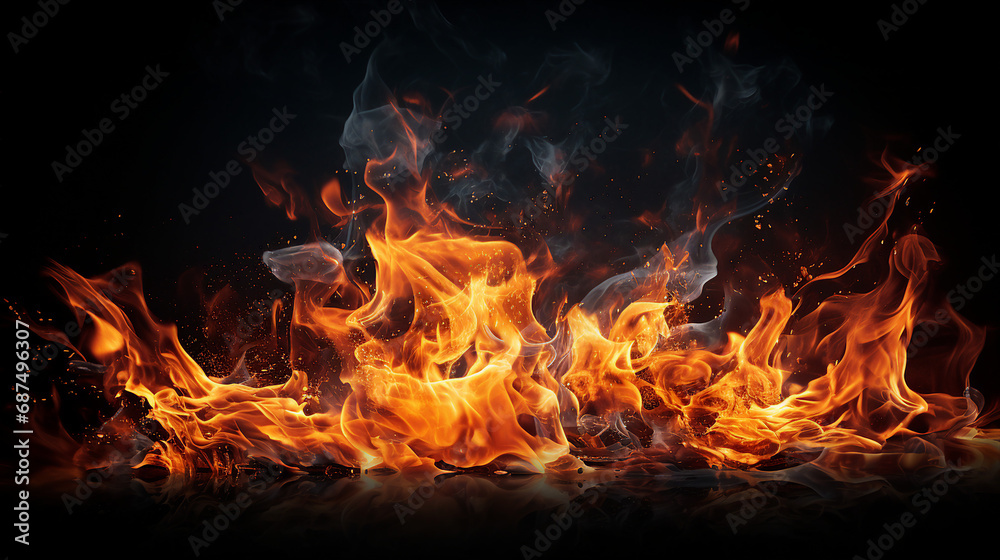 Captivating Conceptual Image of Fiery Blaze on a Dark Background - Dynamic Flames Igniting with Passion and Intensity, Creating an Atmosphere of Heat and Energy. Captivating Conceptual Image of Fiery Blaze on a Dark Background - Dynamic Flames Igniting with Passion and Intensity, Creating an Atmosphere of Heat and Energy.