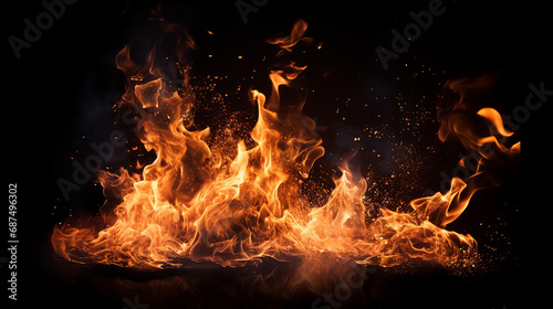 Captivating Conceptual Image of Fiery Blaze on a Dark Background - Dynamic Flames Igniting with Passion and Intensity  Creating an Atmosphere of Heat and Energy.