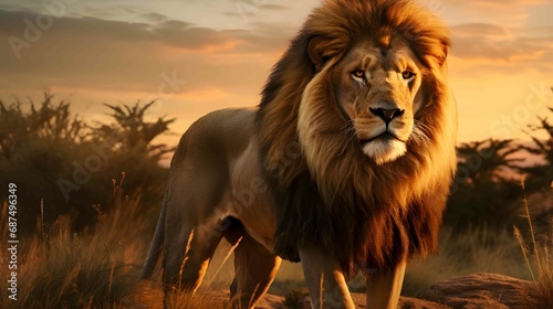 majestic lion in golden light of dawn