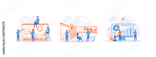 Analysis of the evolutionary scale, experienced office supervisor candidate, data analysis homepage. Data analysis set flat vector modern illustration