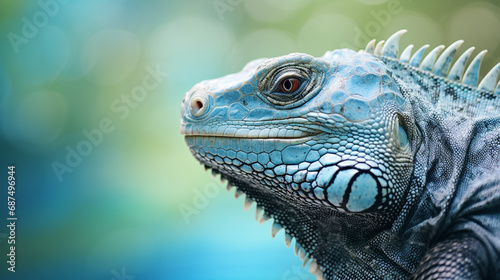 Blue Iguana closeup head  Blue Iguana  Grand Cayman Blue Iguana  blurred background. generative ai