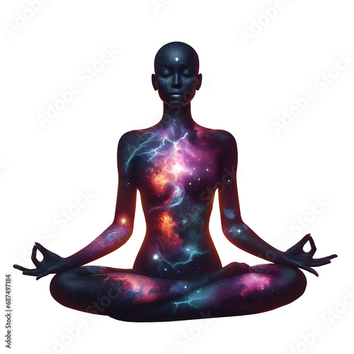 Rendering of a person meditating yoga in lotus position