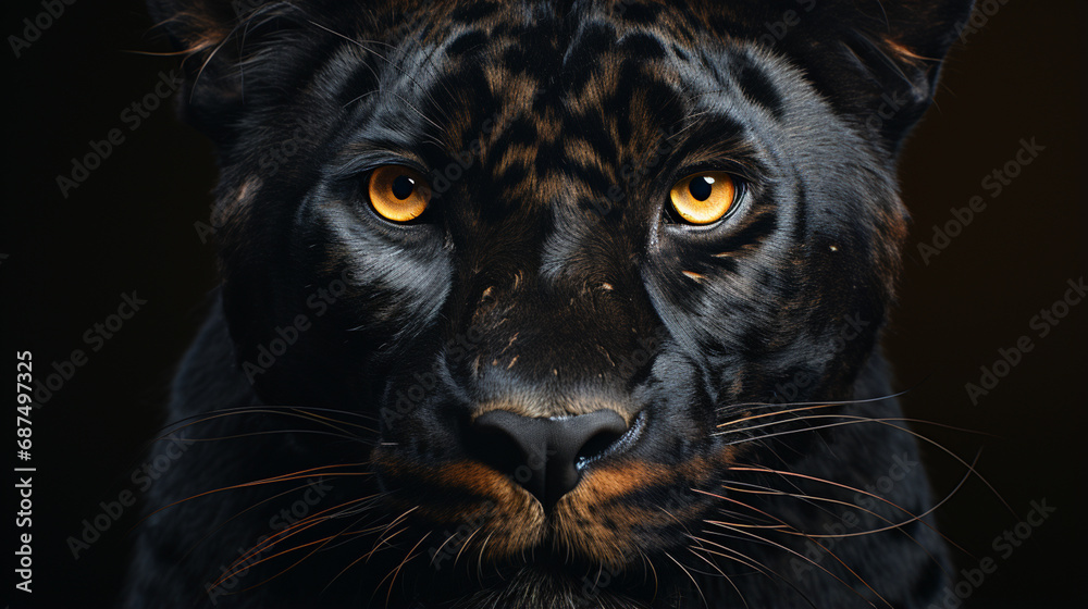 Black panther face on black background. generative ai