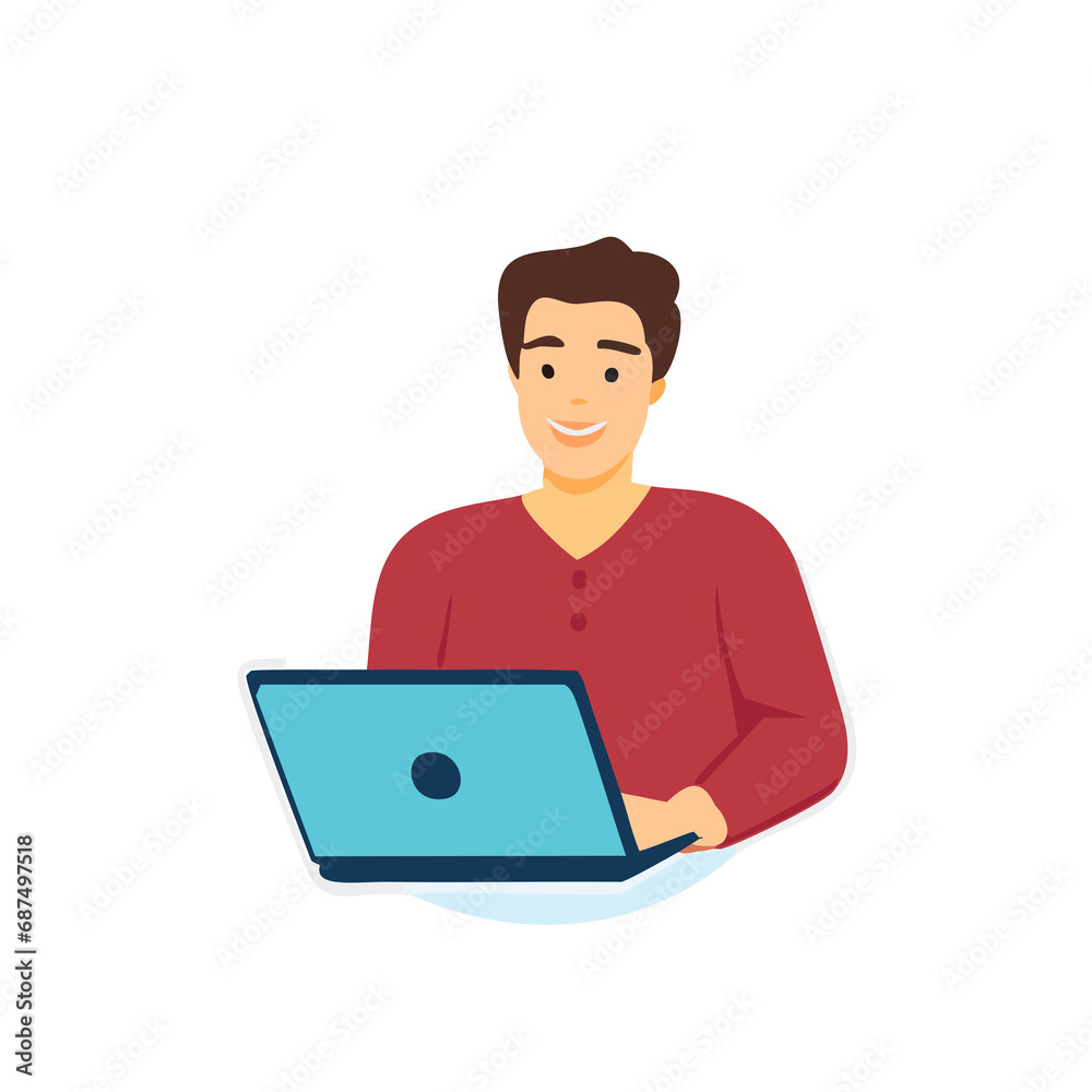 Community manager. A successful man holds a computer. A man with a computer. A contemporary