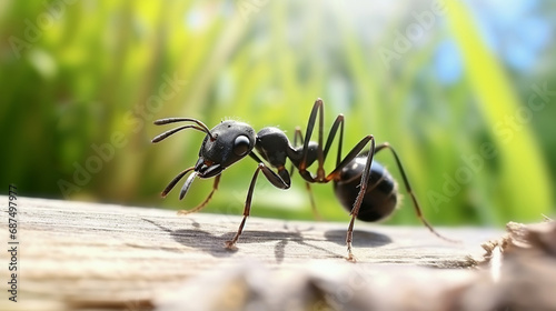 Black garden ant or common black ant on wood looking towards us. generative ai © Witri