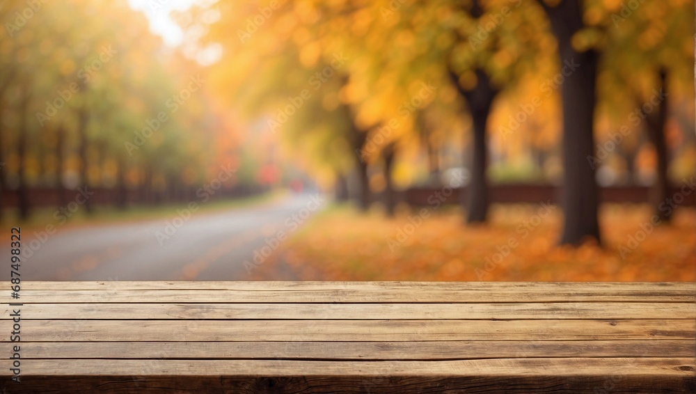 Autumn Background, Empty Wooden Table for Product Presentation Autumn Background, Empty Wooden Table for Product Presentation
