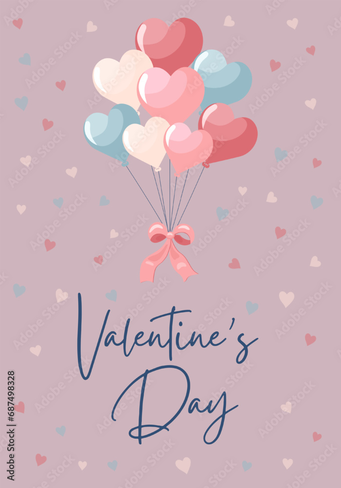 Vector love card pastel colored. Hearts and text. Valentine's day concept poster. Cute love sale banner or greeting card