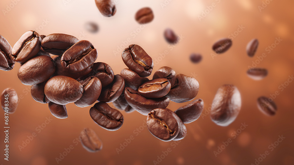 Coffee Beans Background. Levitating Coffee Beans. Coffee Beans Background. Levitating Coffee Beans.