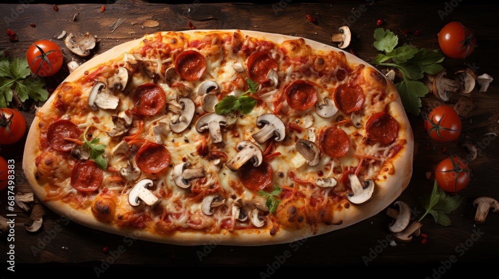 Seamless pizza pattern texture featuring mushrooms