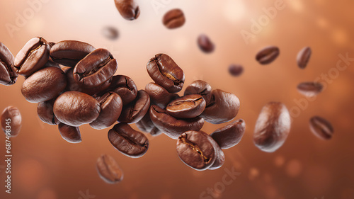 Coffee Beans Background. Levitating Coffee Beans. © Kubira_ph