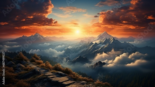 Sunrise over mountain peaks