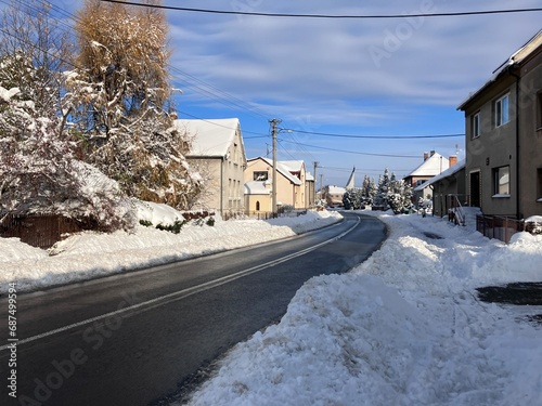 Hnevosice, Opava, Czech 2 December 2023: village under the snow, snow calamity, North Moravia © Petra