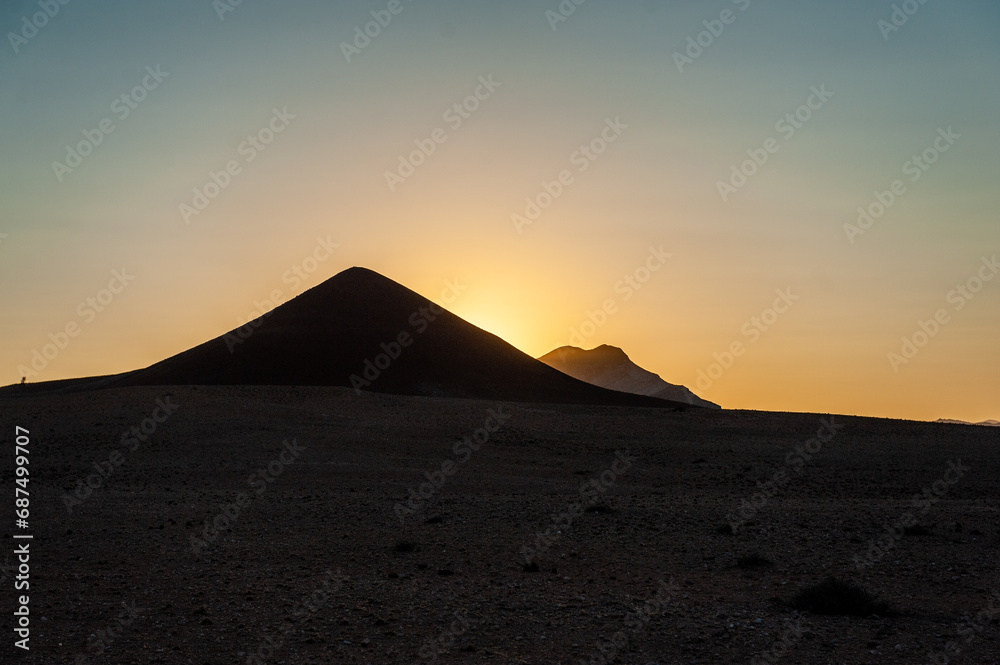 Impression of a sunrise in the Namibian Desert near the Cha-re area in Central Namibia.