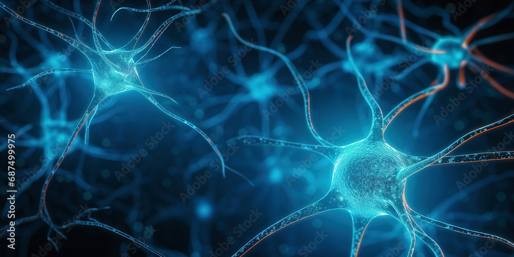 Obraz premium Blue shaded network of neurons in dark shaded background