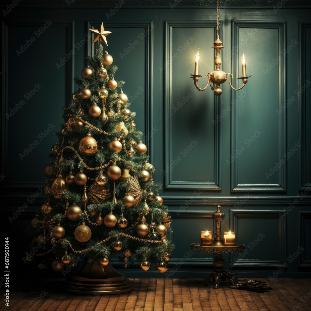 interior of the room decorated for the new year holiday. atmosphere of magic concept. Seasonal holidays, greeting card. Christmas and happy New Year.  square
