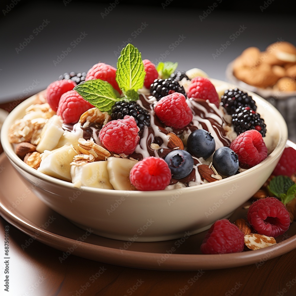 Acai Bowl: Colorful Delight on Pristine White Background Acai Bowl: Colorful Delight on Pristine White Background