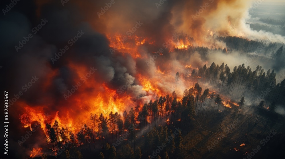 Extensive forest fires background wallpaper AI generated image
