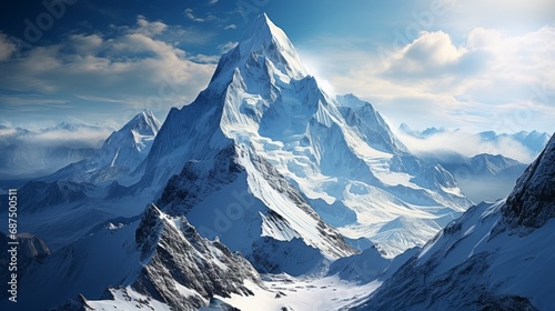 Majestic snowy mountain peak towering above © ProVector