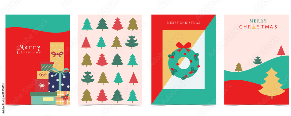 Christmas background with tree,present,wreath.Editable vector illustration for postcard,a4 size Christmas background with tree,present,wreath.Editable vector illustration for postcard,a4 size