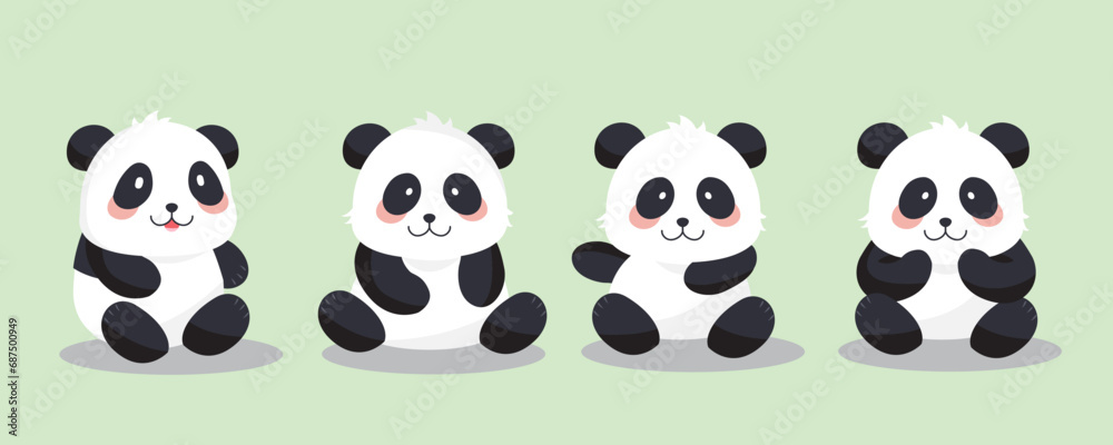 cute panda object set in sitting character.illustration vector for postcard,icon,sticker