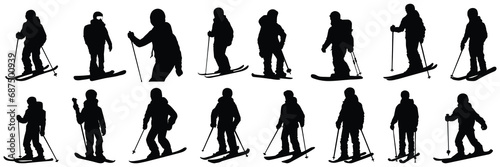Ski snowboard silhouettes set, large pack of vector silhouette design, isolated white background photo