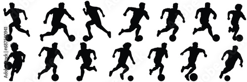 Football player soccer silhouettes set, large pack of vector silhouette design, isolated white background