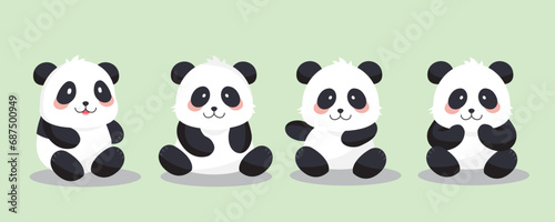cute panda object set in sitting character.illustration vector for postcard,icon,sticker
