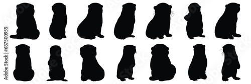 Otter silhouettes set, large pack of vector silhouette design, isolated white background