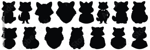Raccoon silhouettes set, large pack of vector silhouette design, isolated white background