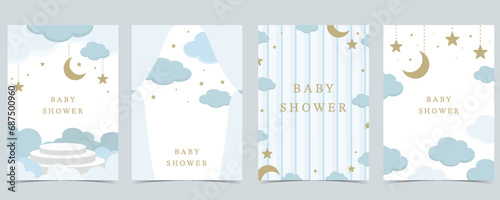 Baby shower invitation card for boy with balloon, cloud,sky, blue