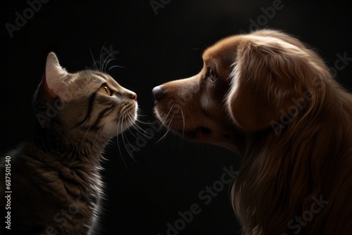 Close Encounter. Cat and Dog Meet Nose to Nose