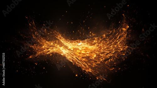 Dynamic Night Fire: Glowing Sparks and Flames on a Black Background - Fiery Energy Igniting the Dark with Incandescent Heat and Vibrant Illumination.