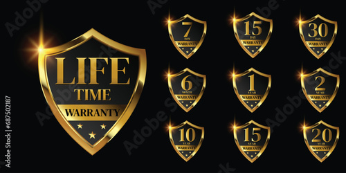 set of golden warranty logo,Vector golden warranty number. 7, 30, 3, 1, 2, 6, 5, 20,10, life time,logo design. vector illustration
