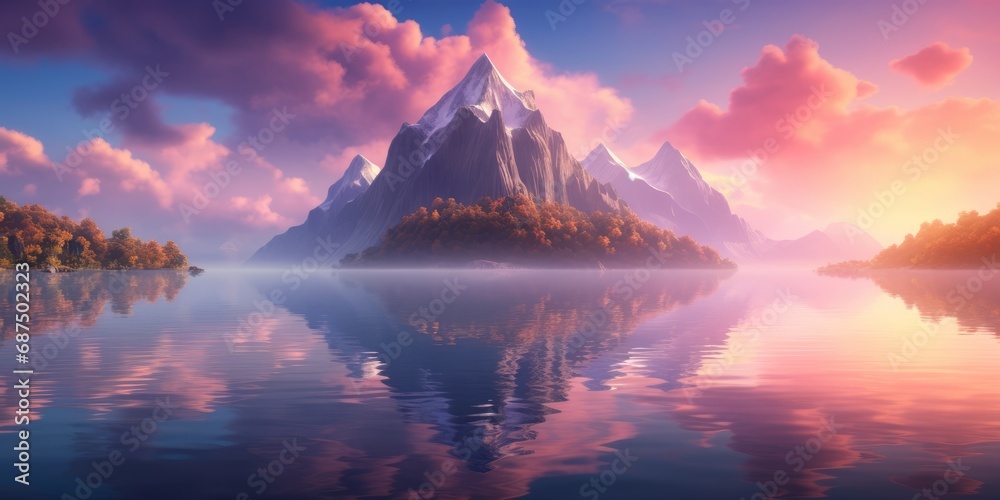 Peaceful Resonance Captivating Lake and Majestic Mountain Painting