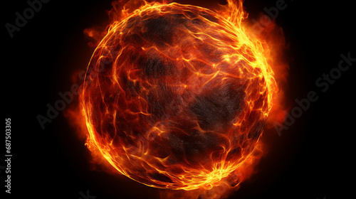 Dynamic Fiery Ball  Intense Combustion on Black Background - Powerful Flame Illustration for Abstract Concepts with Copy Space for Design and Creative Expression.