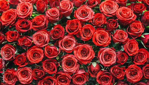 Natural fresh red roses - flowers pattern wallpaper - top view  Red rose flower wall background