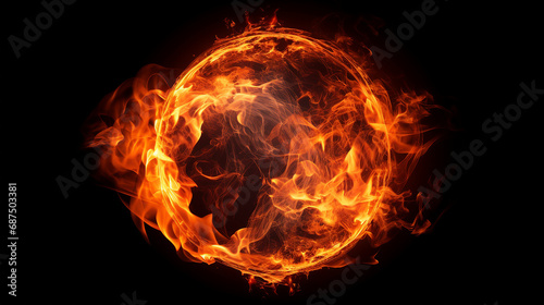 Dynamic Fiery Ball  Intense Combustion on Black Background - Powerful Flame Illustration for Abstract Concepts with Copy Space for Design and Creative Expression.
