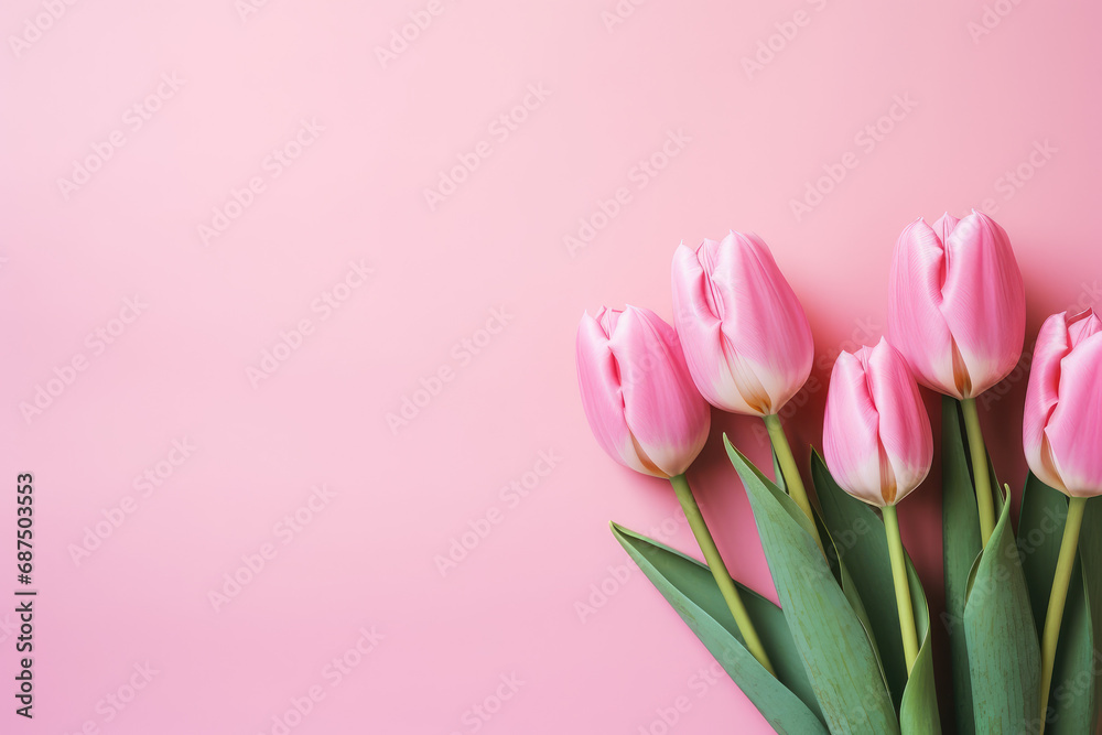 pink tulips on white background