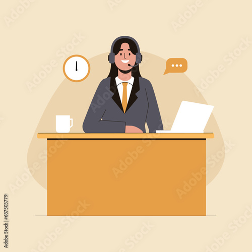 Secretary vector ilustration or Female operator,Manager,Service,Advice and Technical support.