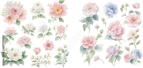 Wallpaper Mural Set of gentle flowers in watercolor Torontodigital.ca