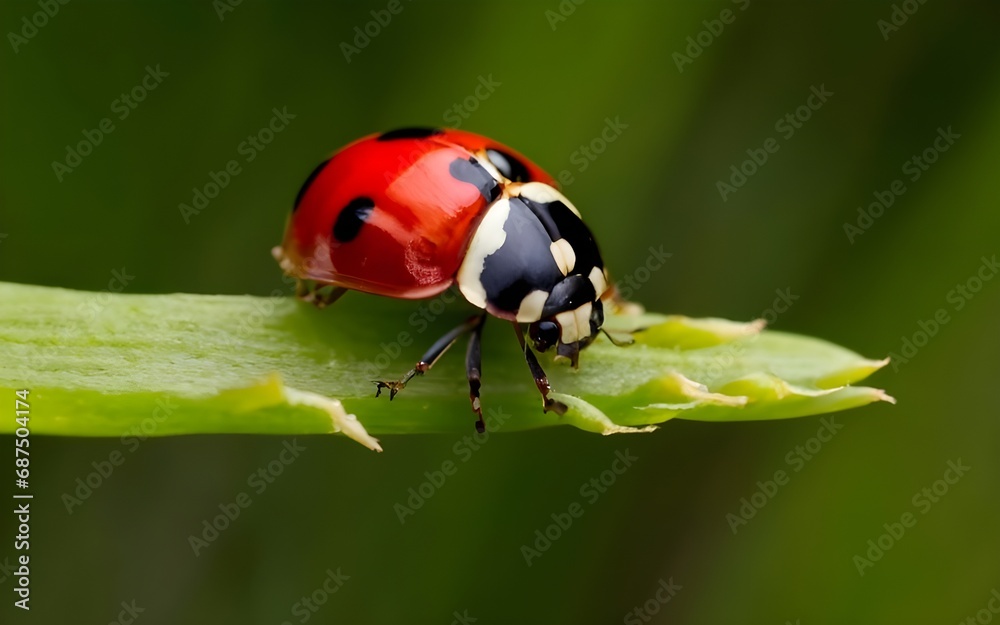 Fototapeta premium Macro closeup ladybug flora nature ai generative