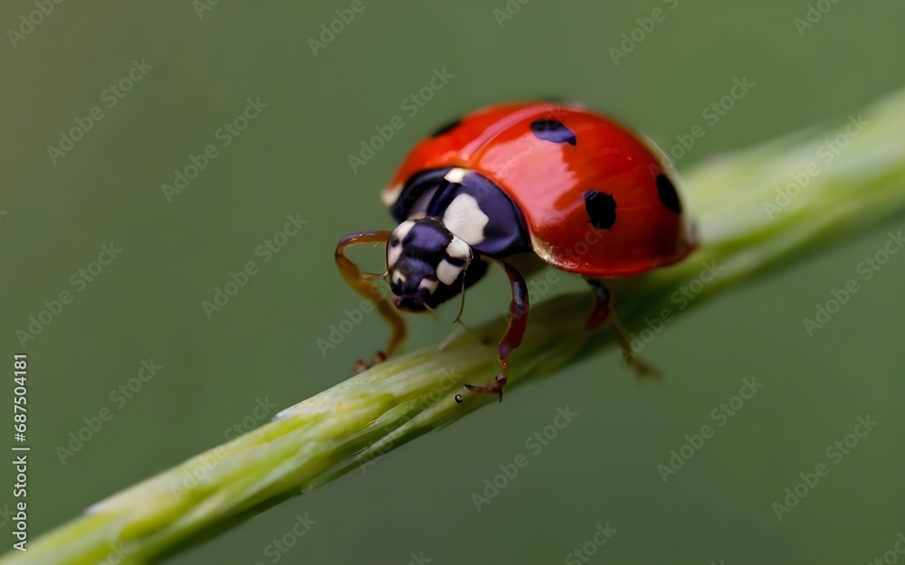 Fototapeta premium Macro closeup ladybug flora nature ai generative