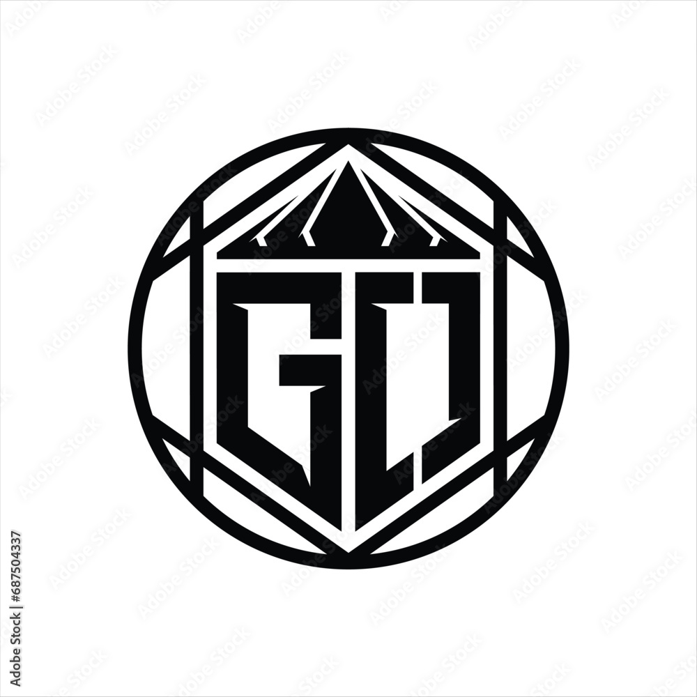 GO Letter Logo monogram hexagon slice crown sharp shield shape isolated circle abstract style design GO Letter Logo monogram hexagon slice crown sharp shield shape isolated circle abstract style design