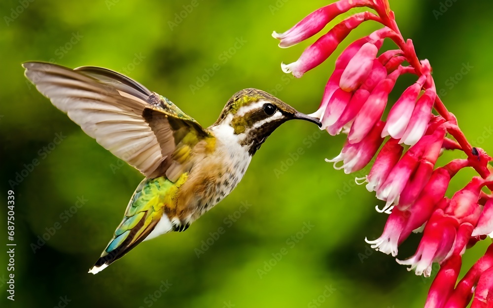 Macro closeup humming bird flora nature ai generative Macro closeup humming bird flora nature ai generative