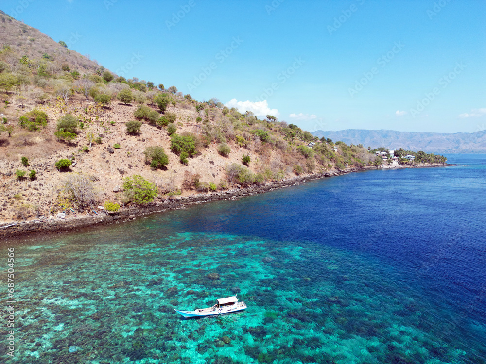 Indonesia Alor - Drone view Pura Island coast line
