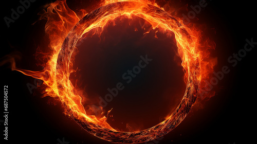 Inferno s Embrace  Round Fiery Frame with Abstract Design - Captivating Circle of Burning Flame  Perfect for Hot and Fiery Concepts in Modern Art and Design.